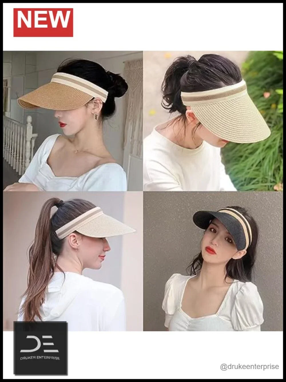 Straw Sun Visor Hat for Women UPF 50+ Wide Brim Ponytail Beach Golf Cap